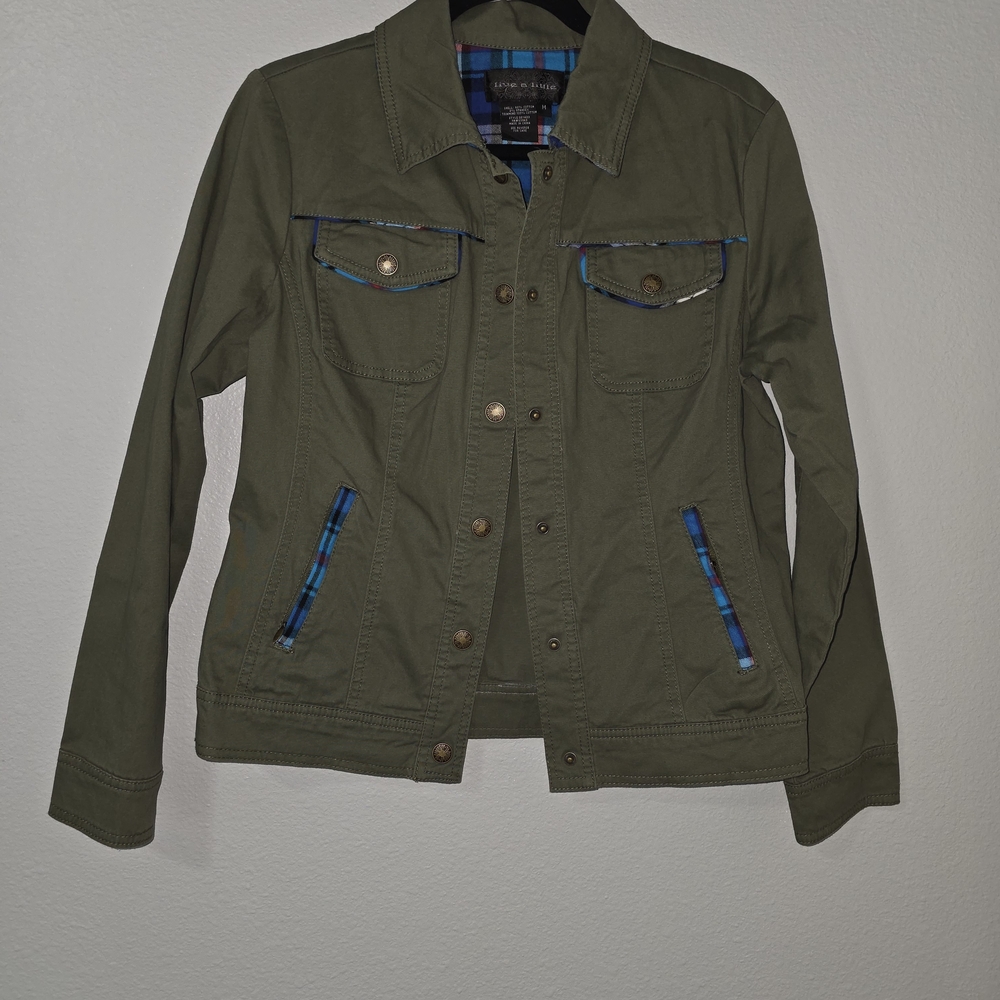 Olive Green Jacket with Blue Accents